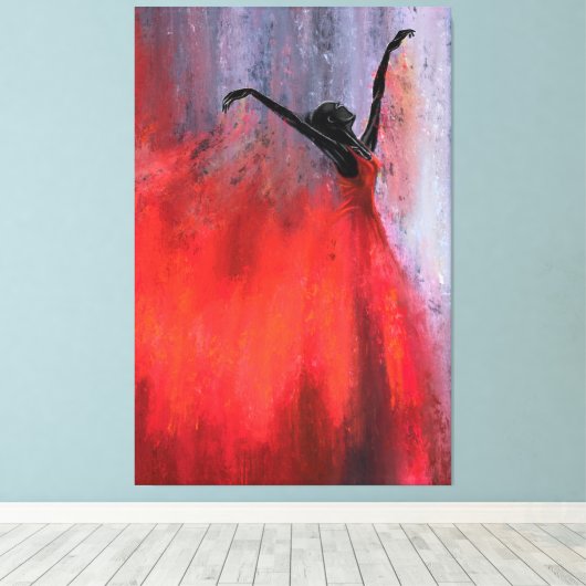 Dansende Dame in het Rood - Abstracte originele sc Canvas Afdruk (Insitu (Houten vloer))