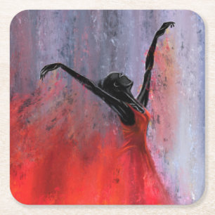 Dansende Dame in het Rood - Abstracte originele sc Kartonnen Onderzetters