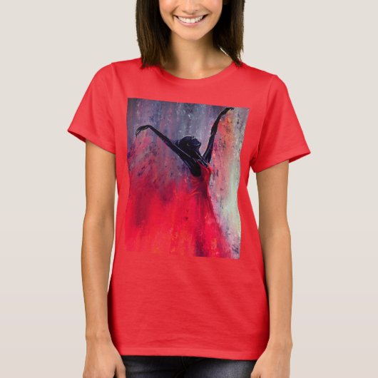 Dansende dame in rood T-shirt (Voorkant)