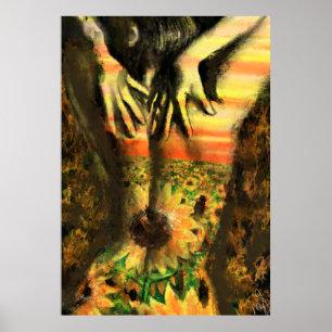 Dansende dame in zonnebloemen - Originele Schilder Poster