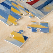 Dansende dame met rood haar blauwe jurk gouden kro legpuzzel (Zijkant)