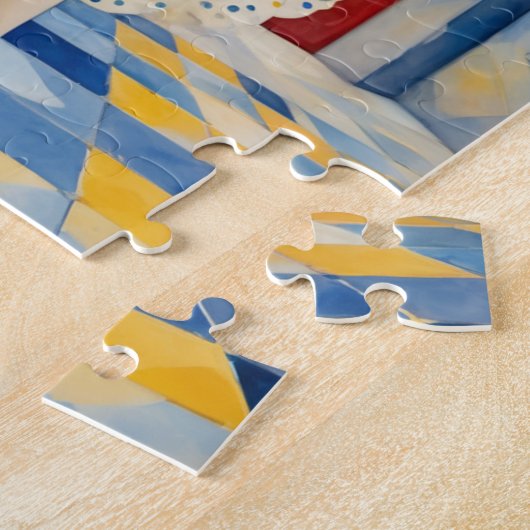 Dansende dame met rood haar blauwe jurk gouden kro legpuzzel (Zijkant)