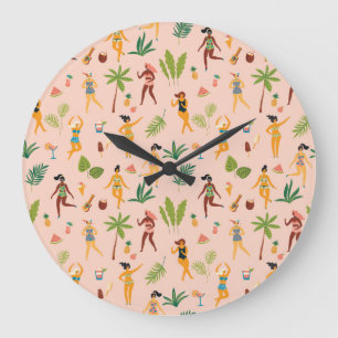 Dansende dames, palmbladeren patroon. grote klok
