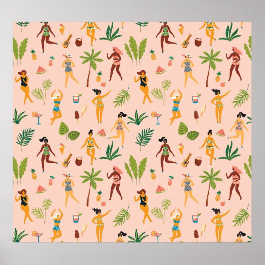 Dansende dames, palmbladeren patroon. poster (Voorkant)