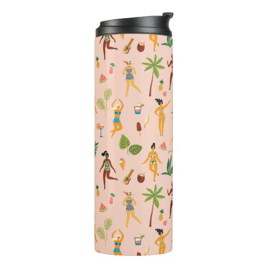 Dansende dames, palmbladeren patroon. thermosbeker (Gedraaid links)