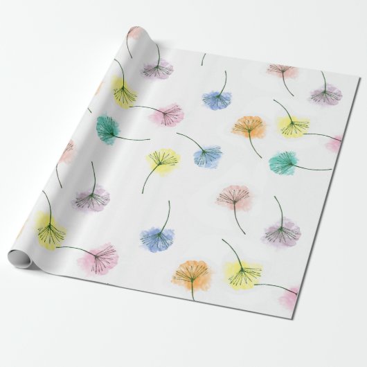 Dansende Dandelions | Waterverf Floral Pattern Cadeaupapier (Uitgerold)