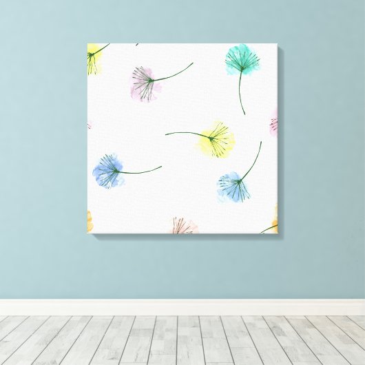 Dansende Dandelions | Waterverf Floral Pattern Canvas Afdruk (Insitu (Houten vloer))