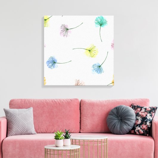 Dansende Dandelions | Waterverf Floral Pattern Canvas Afdruk (Insitu (Woonkamer))