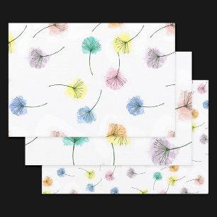 Dansende Dandelions   Waterverf Floral Pattern Inpakpapier Vel