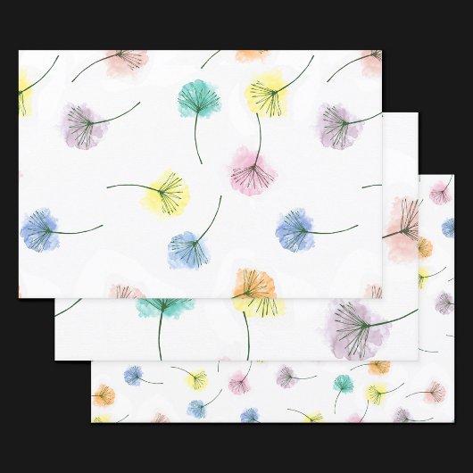 Dansende Dandelions | Waterverf Floral Pattern Inpakpapier Vel