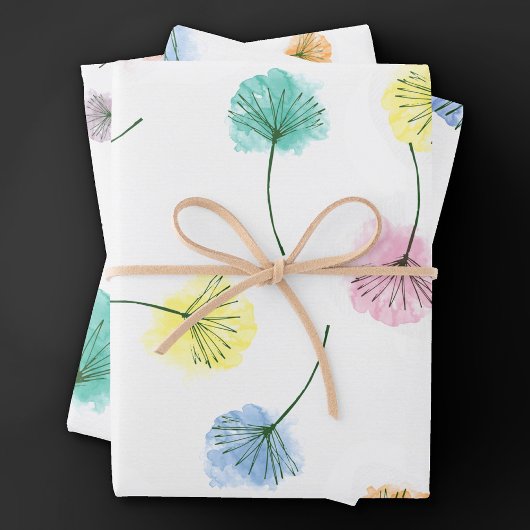 Dansende Dandelions | Waterverf Floral Pattern Inpakpapier Vel