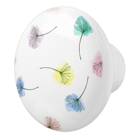 Dansende Dandelions | Waterverf Floral Pattern Keramische Knop (Rechts)