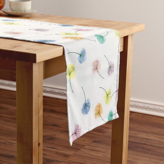 Dansende Dandelions | Waterverf Floral Pattern Korte Tafelloper (Voorbeeld)