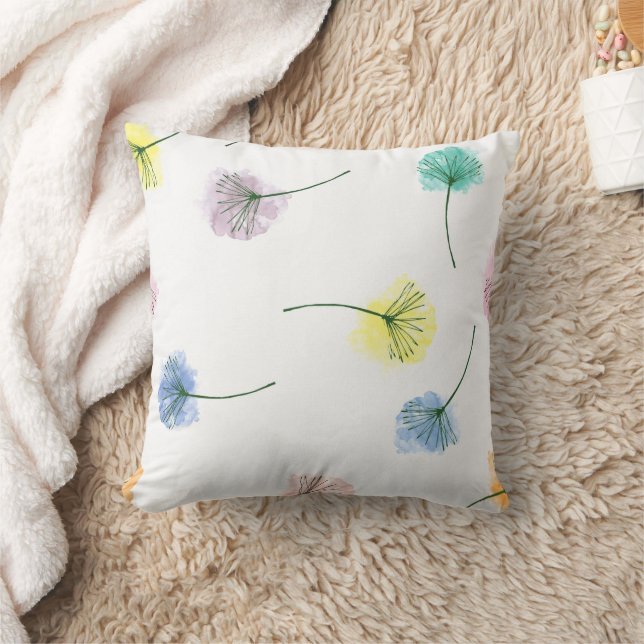 Dansende Dandelions | Waterverf Floral Pattern Kussen (Deken)