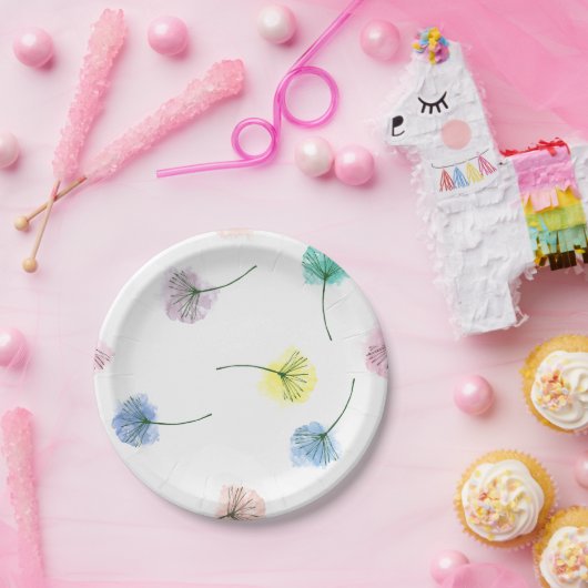 Dansende Dandelions | Waterverf Floral Pattern Papieren Bordje (Feest)