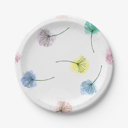 Dansende Dandelions | Waterverf Floral Pattern Papieren Bordje (Voorkant)