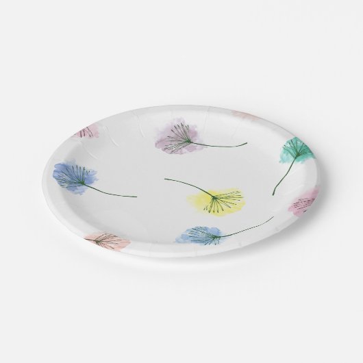 Dansende Dandelions | Waterverf Floral Pattern Papieren Bordje (Gekanteld)