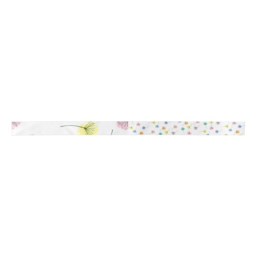 Dansende Dandelions | Waterverf Floral Pattern Satijnen Lint (Voorkant)
