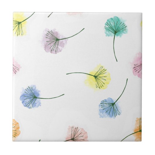 Dansende Dandelions | Waterverf Floral Pattern Tegeltje (Voorkant)