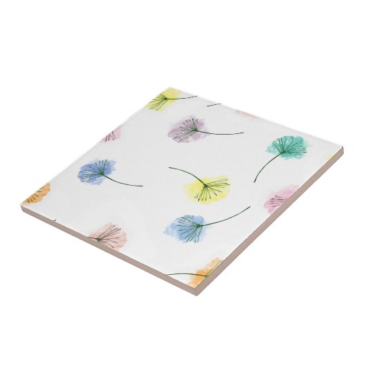 Dansende Dandelions | Waterverf Floral Pattern Tegeltje (Zijkant)
