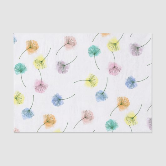 Dansende Dandelions | Waterverf Floral Pattern Tissuepapier (Voorkant)