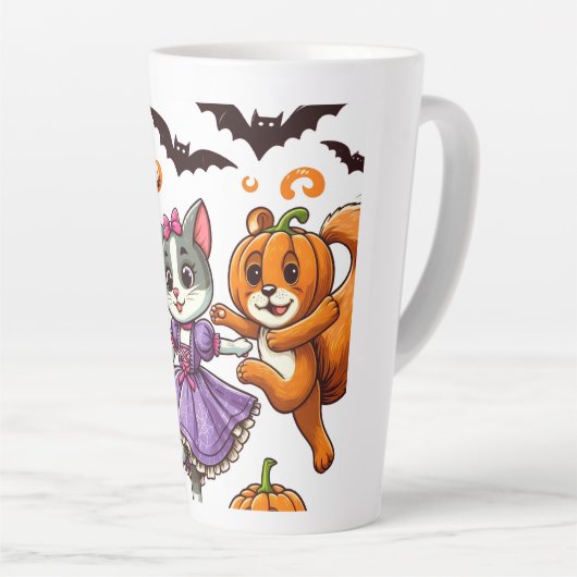 Dansende dieren in Halloween kostuums Latte Mok (Rechterhoek)