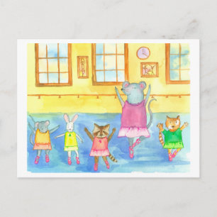 Dansende dieren Raccoon Mouse Kitten Bunny Briefkaart