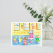 Dansende Dieren Wasbeer Muis Kitten Bunny Briefkaart (Staand voorkant)