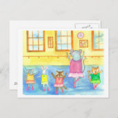 Dansende Dieren Wasbeer Muis Kitten Bunny Briefkaart (Voorkant / Achterkant)