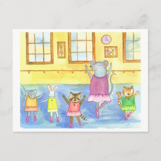 Dansende Dieren Wasbeer Muis Kitten Bunny Briefkaart (Voorkant)