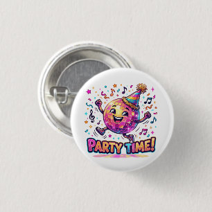 Dansende Disco Bal Verjaardagsfeest Tijd Leuk Gra Ronde Button 3,2 Cm