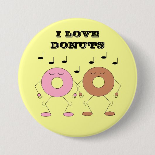 Dansende donuts geel ronde button 7,6 cm (Voorkant)