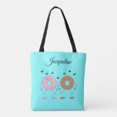 Dansende donuts pastelblauw tote bag (Achterkant)