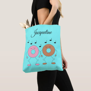 Dansende donuts pastelblauw tote bag
