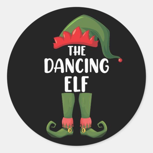 Dansende Elf Family Matching Group kerstparty Ronde Sticker (Voorkant)