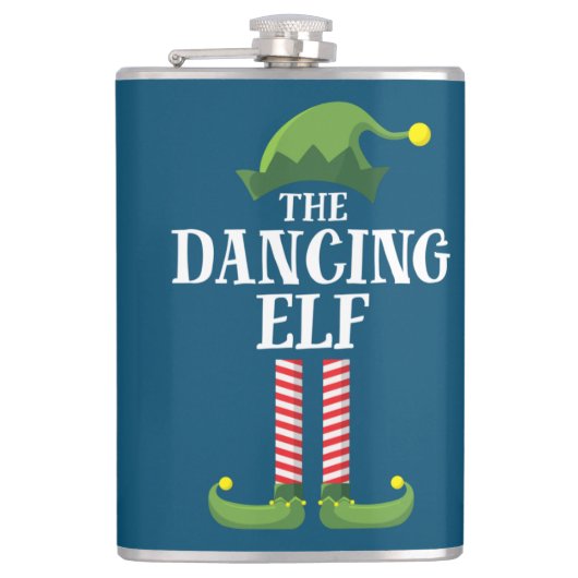 Dansende Elf Matching Family Group kerstparty Heupfles (Voorkant)