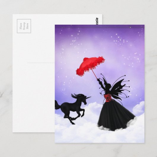 dansende fee met unicorn briefkaart (Voorkant / Achterkant)