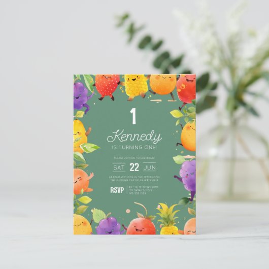 Dansende Fruit Verjaardag Uitnodiging (Staand voorkant)