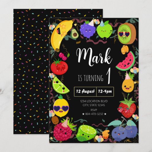 Dansende fruitverjaardag kaart (Voorkant / Achterkant)