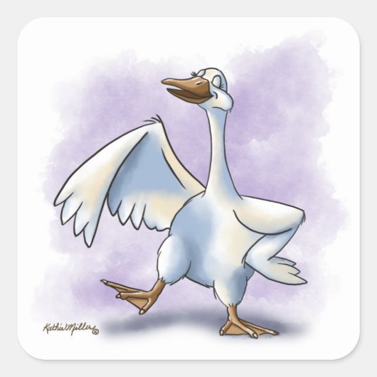 Dansende Gans Cartoon Vierkante Sticker (Voorkant)