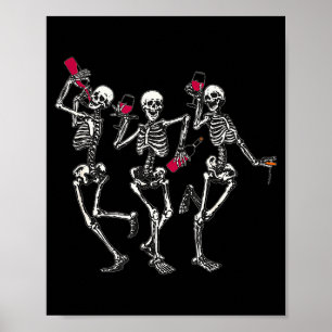 Dansende geraamtes die wijn drinken minnaar grappi poster