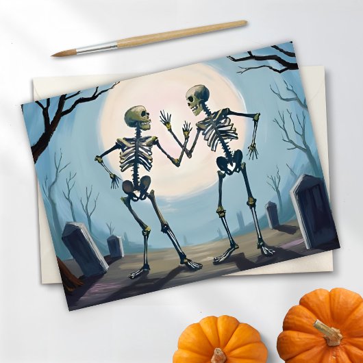Dansende geraamtes Halloween-schilderij Feestdagenkaart
