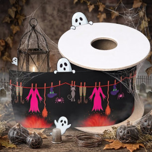 Dansende geraamtes op vuur vlammen voor Halloween Satijnen Lint