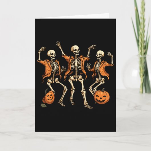 Dansende geraamtes Pompoen Halloween Kaart (Voorkant)