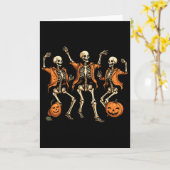 Dansende geraamtes Pompoen Halloween Kaart (Gele Bloem)