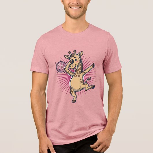 Dansende Giraffe Disco Bal Retro Gravure Shirt (Voorkant)
