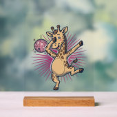 Dansende Giraffe Disco Bal Retro Gravure Shirt Acryl Bord (Neutraal)