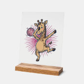 Dansende Giraffe Disco Bal Retro Gravure Shirt Acryl Bord (Hoek)