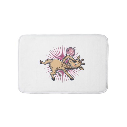 Dansende Giraffe Disco Bal Retro Gravure Shirt Badmat (Voorkant)