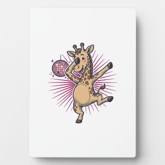 Dansende Giraffe Disco Bal Retro Gravure Shirt Fotoplaat (voorkant)